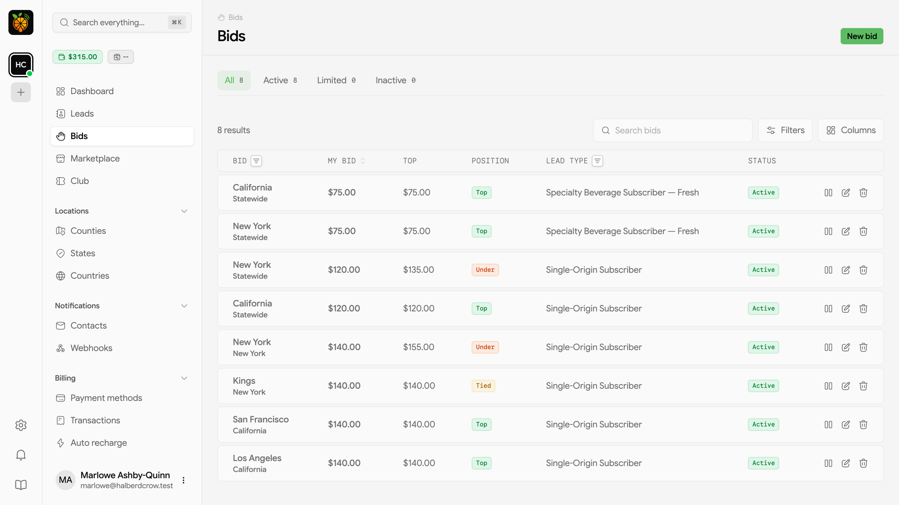 Buyer bidding in Juiced